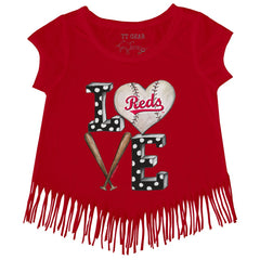MLB Cincinnati Reds Tiny Turnip Girls Youth Baseball Love Fringe T-Shirt