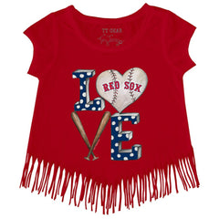 MLB Boston Red Sox Tiny Turnip Girls Youth Baseball Love Fringe T-Shirt
