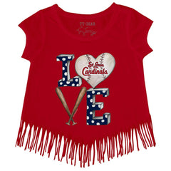 MLB St. Louis Cardinals Tiny Turnip Girls Youth Baseball Love Fringe T-Shirt