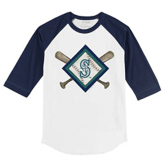 MLB Seattle Mariners Tiny Turnip Youth Diamond Cross Bats 3/4-Sleeve Raglan T-Shirt