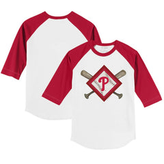 MLB Philadelphia Phillies Tiny Turnip Youth Diamond Cross Bats 3/4-Sleeve Raglan T-Shirt