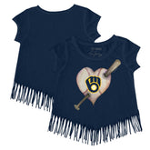 MLB Milwaukee Brewers Tiny Turnip Girls Youth Heart Bat Fringe T-Shirt