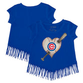 MLB Chicago Cubs Tiny Turnip Girls Youth Heart Bat Fringe T-Shirt