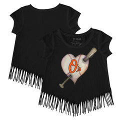 MLB Baltimore Orioles Tiny Turnip Girls Youth Heart Bat Fringe T-Shirt