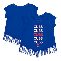 MLB Chicago Cubs Tiny Turnip Girls Youth Stacked Fringe T-Shirt