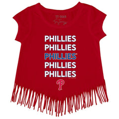 MLB Philadelphia Phillies Tiny Turnip Girls Youth Stacked Fringe T-Shirt