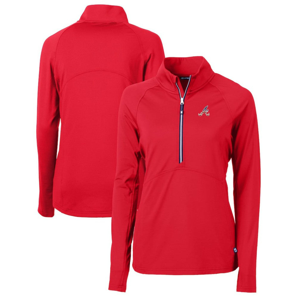 MLB Atlanta Braves Cutter & Buck Women's Americana Logo Adapt Eco Knit Stretch Recycled Half-Zip Pullover Top