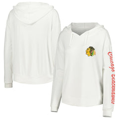 NHL White Chicago Blackhawks Concepts Sport Women's Accord Hacci Long Sleeve Hoodie Top