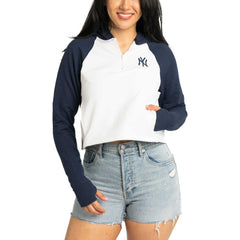 MLB New York Yankees Lusso Women's Jane Raglan Quarter-Zip Tri-Blend Cropped Pullover Hoodie