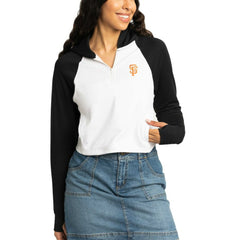 MLB San Francisco Giants Lusso Women's Jane Raglan Quarter-Zip Tri-Blend Cropped Pullover Hoodie