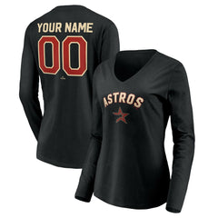 MLB Houston Astros Women's Personalized Cooperstown Collection Alternate Winning Streak Long Sleeve V-Neck T-Shirt