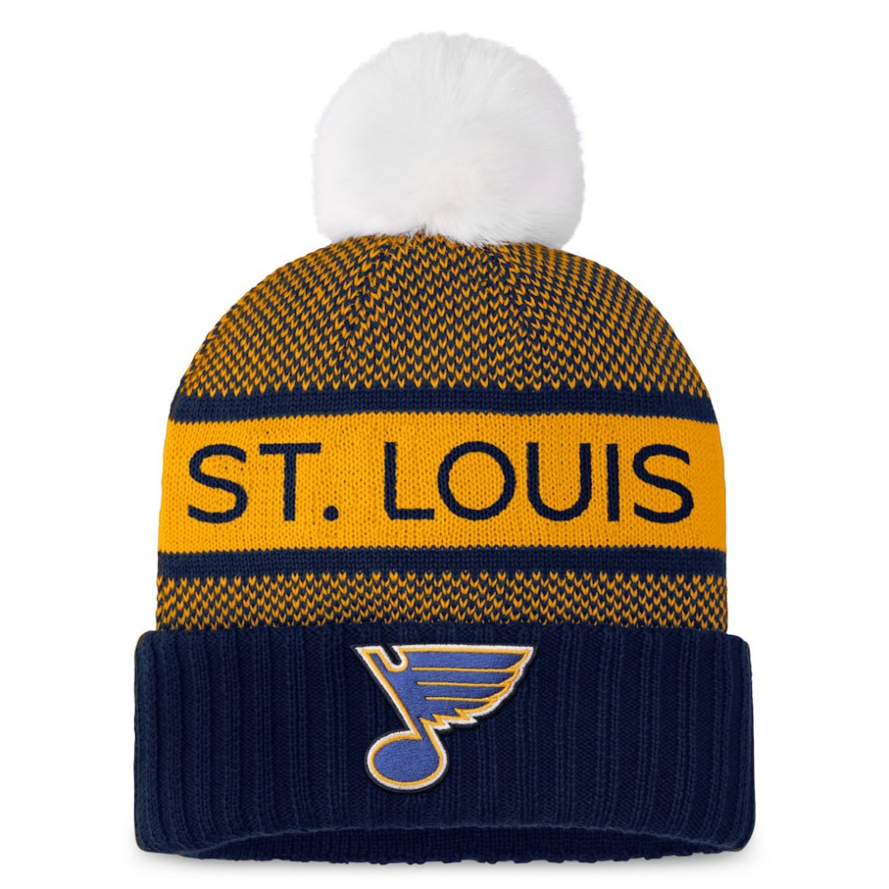 NHL Navy/Gold St. Louis Blues Fanatics Women's Authentic Pro Rink Cuffed Knit Hat with Pom