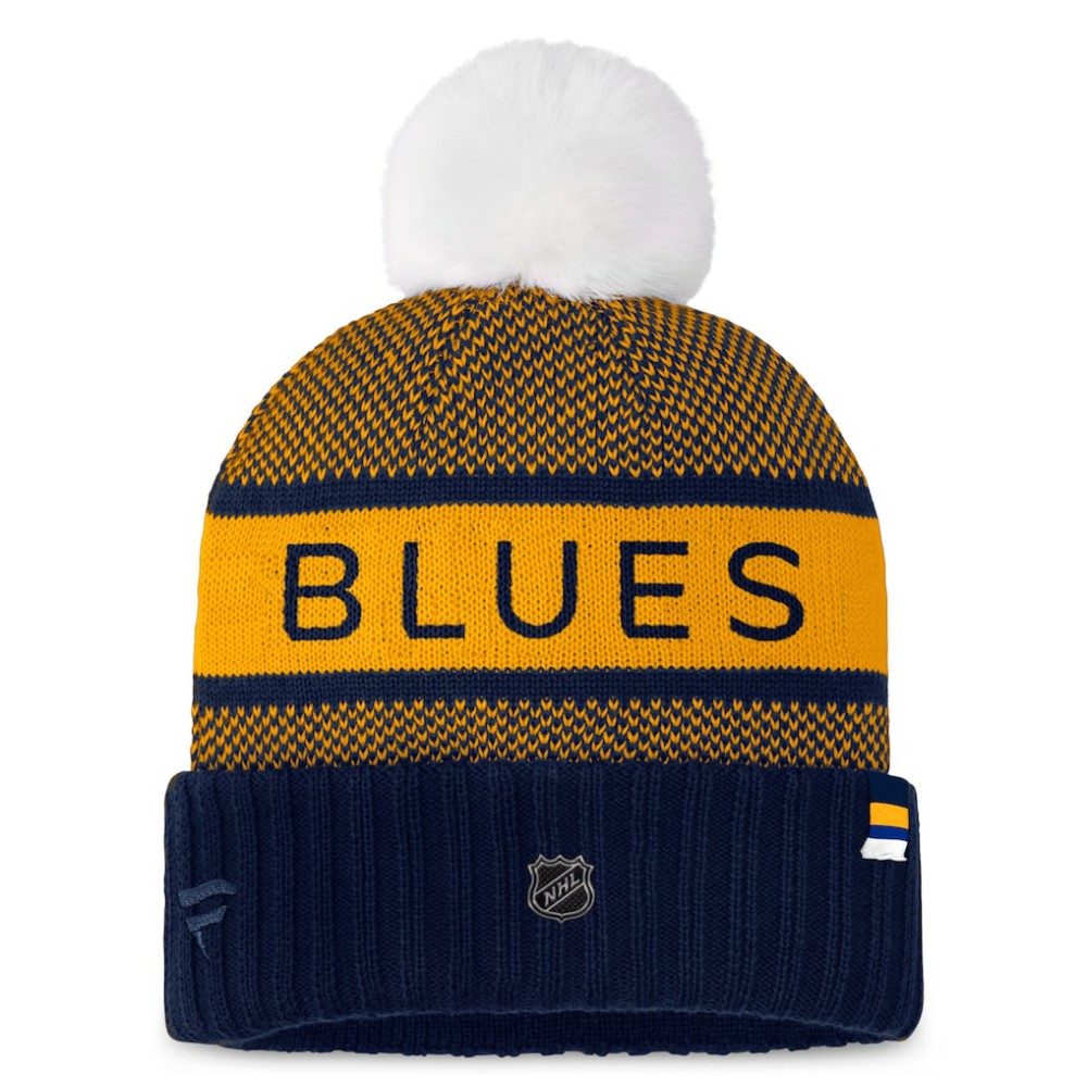 NHL Navy/Gold St. Louis Blues Fanatics Women's Authentic Pro Rink Cuffed Knit Hat with Pom