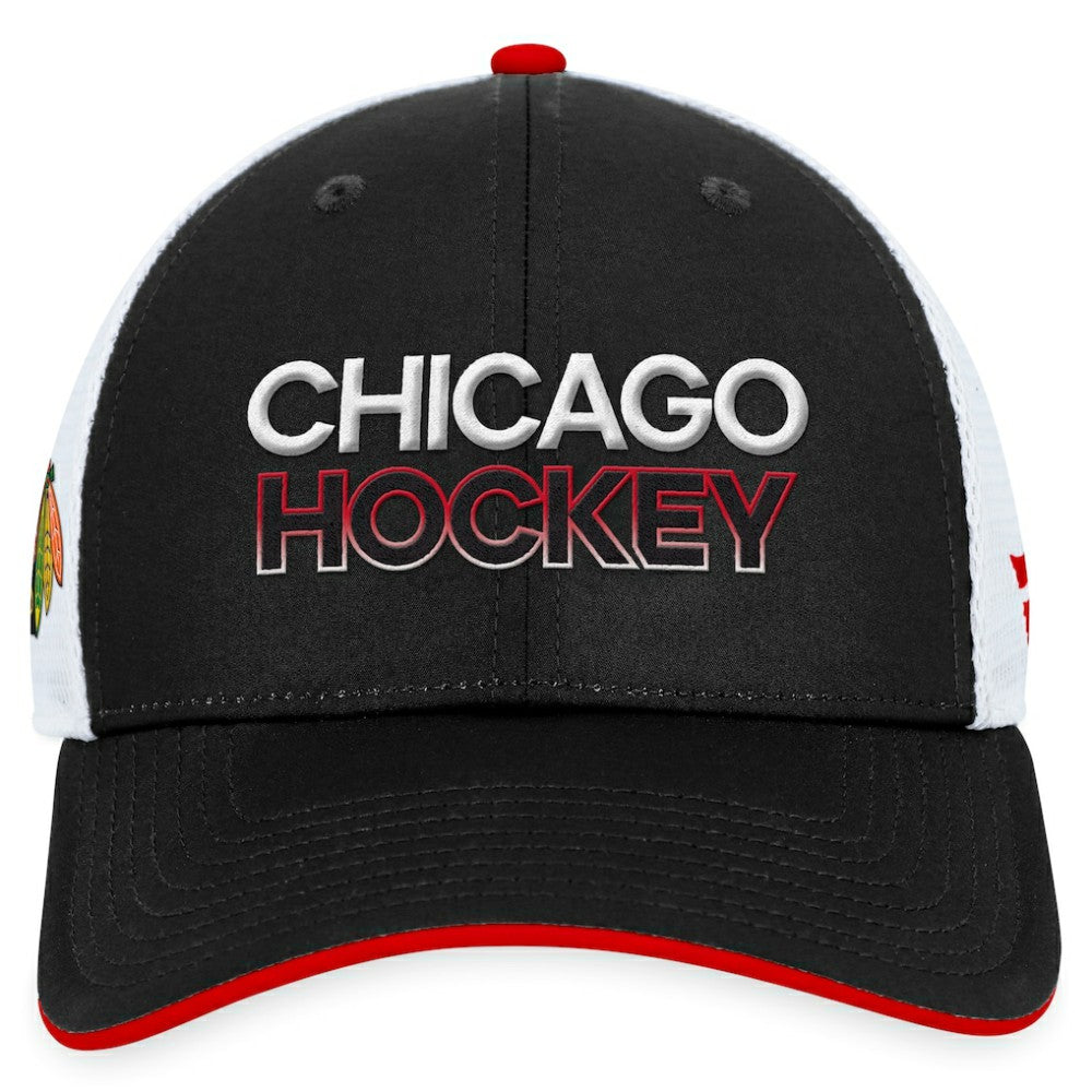 NHL Black Chicago Blackhawks Fanatics Authentic Pro Rink Trucker Adjustable Hat