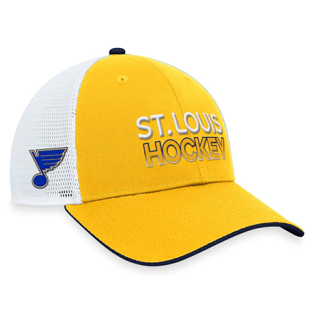 NHL Gold St. Louis Blues Fanatics Authentic Pro Rink Trucker Adjustable Hat