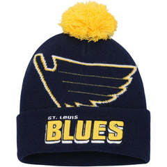 NHL Blue St. Louis Blues Mitchell & Ness Punch Out Cuffed Knit Hat with Pom