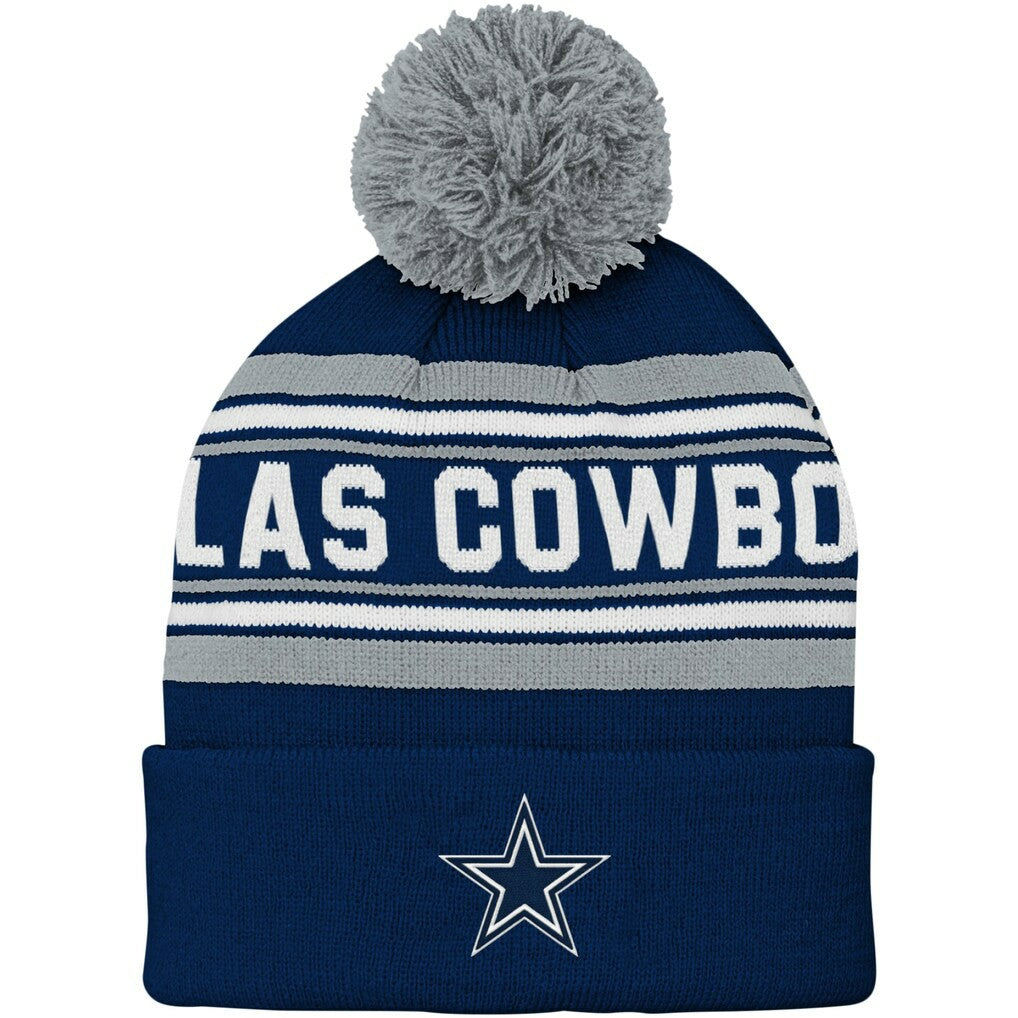 Youth Jacquard Cuffed Knit Hat with Pom - Dallas Cowboys