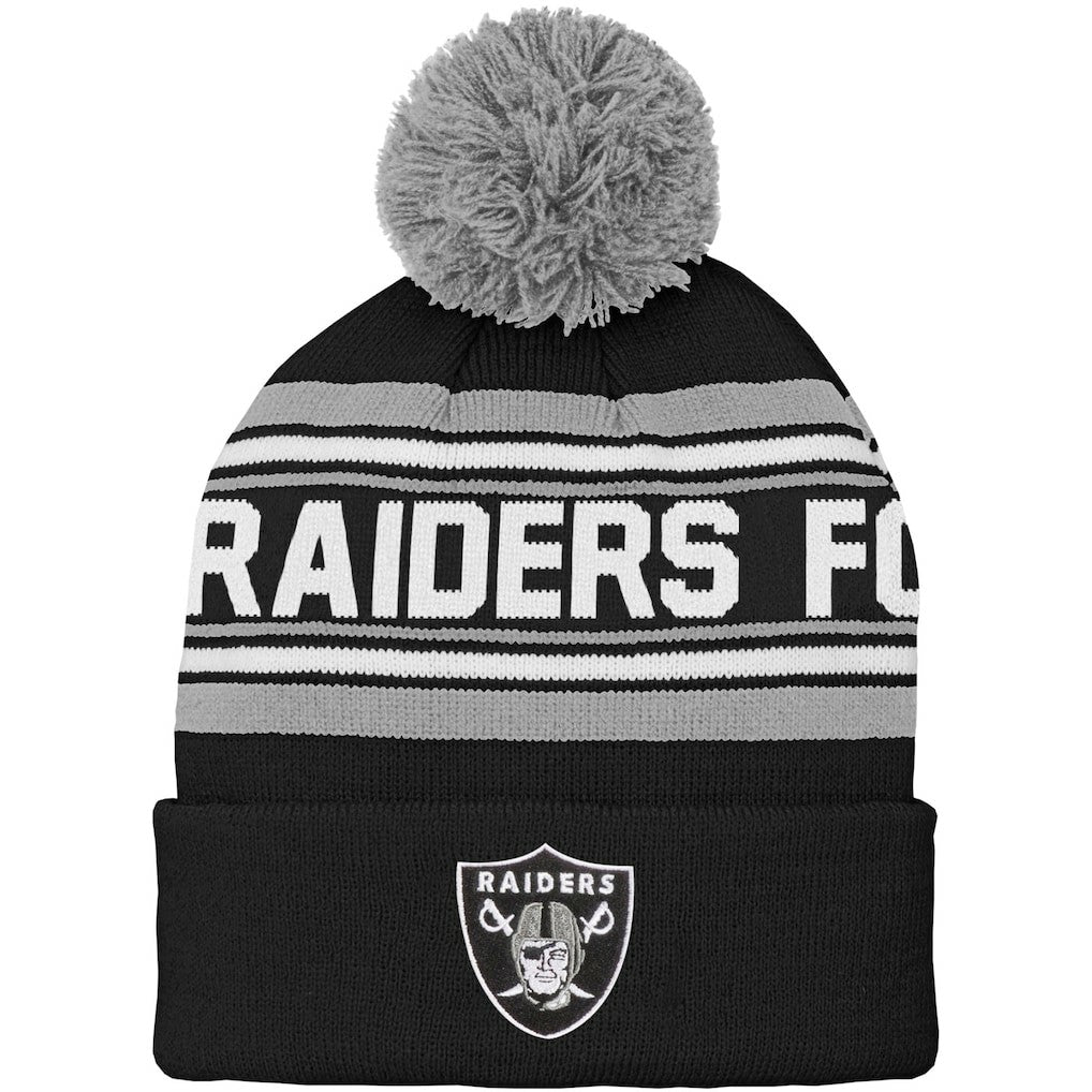 Youth Jacquard Cuffed Knit Hat with Pom - Las Vegas Raiders
