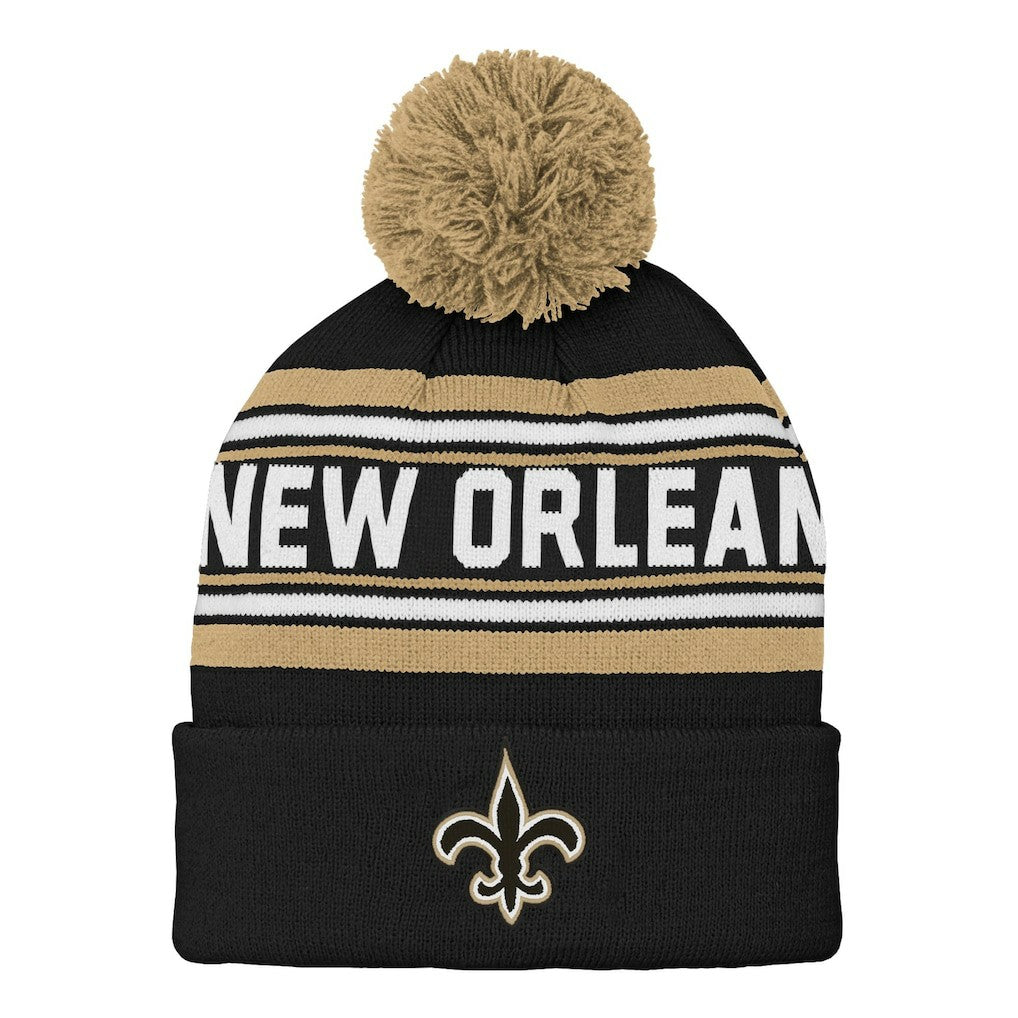Youth Jacquard Cuffed Knit Hat with Pom - New Orleans Saints