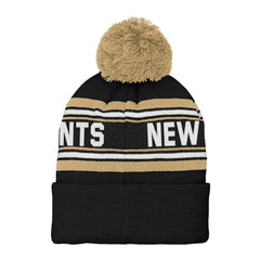 Youth Jacquard Cuffed Knit Hat with Pom - New Orleans Saints