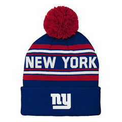 Preschool Jacquard Cuffed Knit Hat with Pom - New York Giants