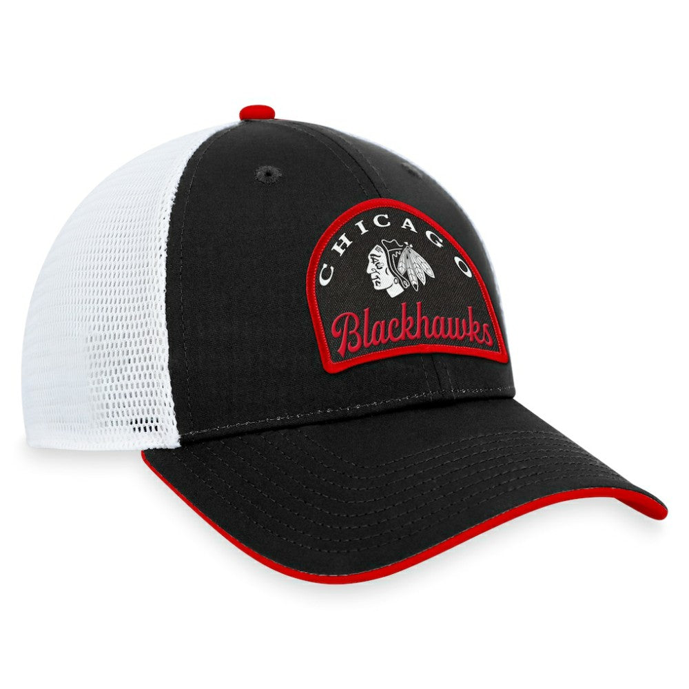 NHL Black/White Chicago Blackhawks Fanatics Fundamental Adjustable Hat