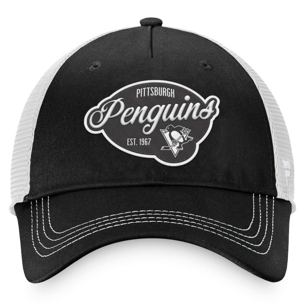 NHL Black/White Pittsburgh Penguins Fanatics Women's Fundamental Trucker Adjustable Hat