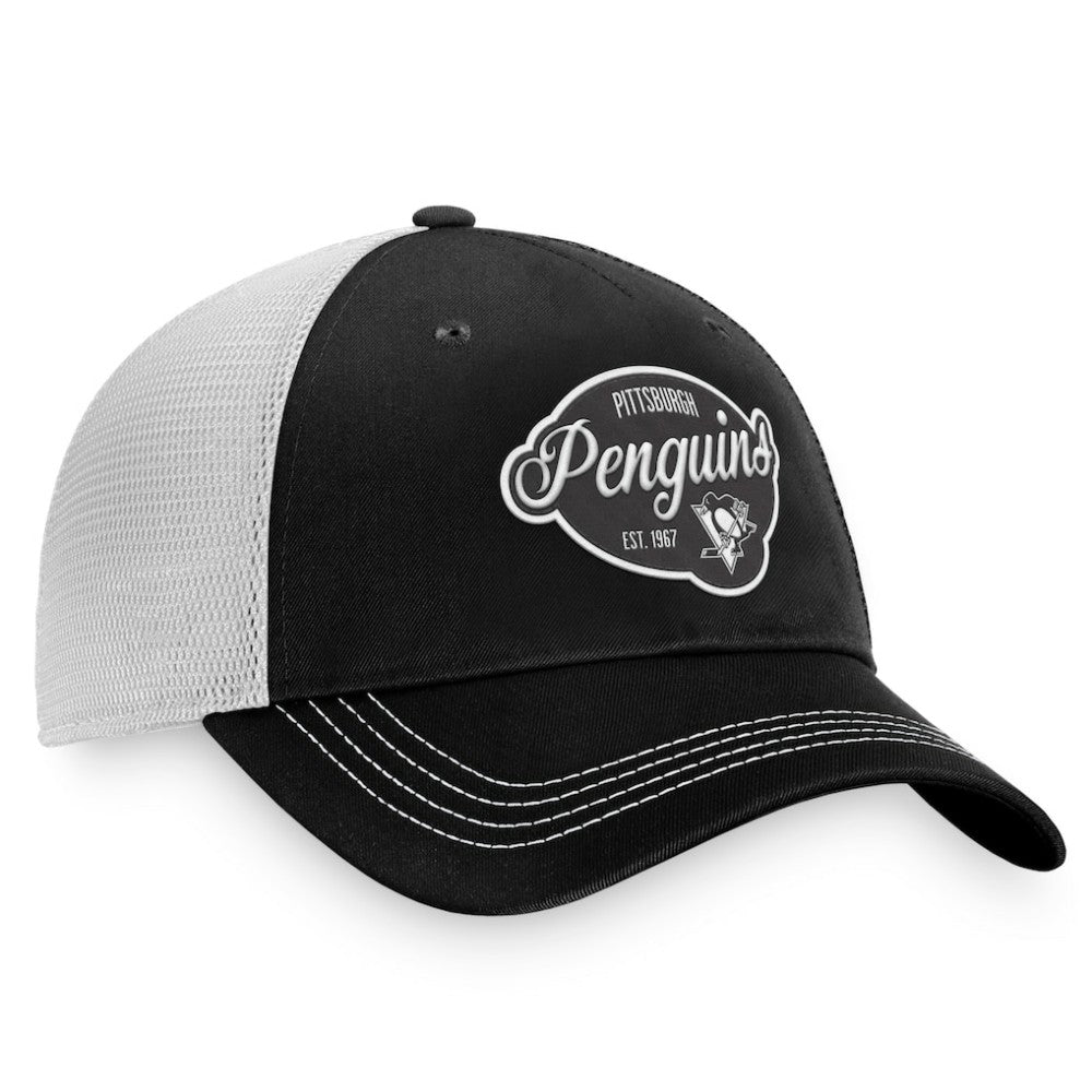 NHL Black/White Pittsburgh Penguins Fanatics Women's Fundamental Trucker Adjustable Hat