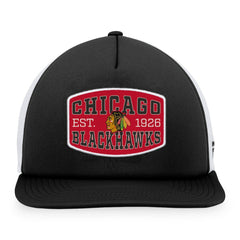 NHL Black/White Chicago Blackhawks Fanatics Foam Front Patch Trucker Snapback Hat