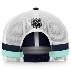 NHL Deep Sea Blue/White Seattle Kraken Fanatics Fundamental Striped Trucker Adjustable Hat