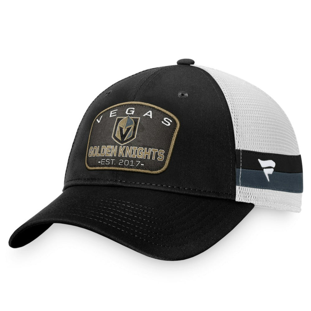 NHL Black/White Vegas Golden Knights Fanatics Fundamental Striped Trucker Adjustable Hat