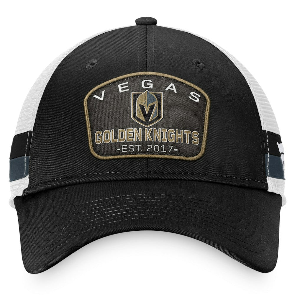 NHL Black/White Vegas Golden Knights Fanatics Fundamental Striped Trucker Adjustable Hat