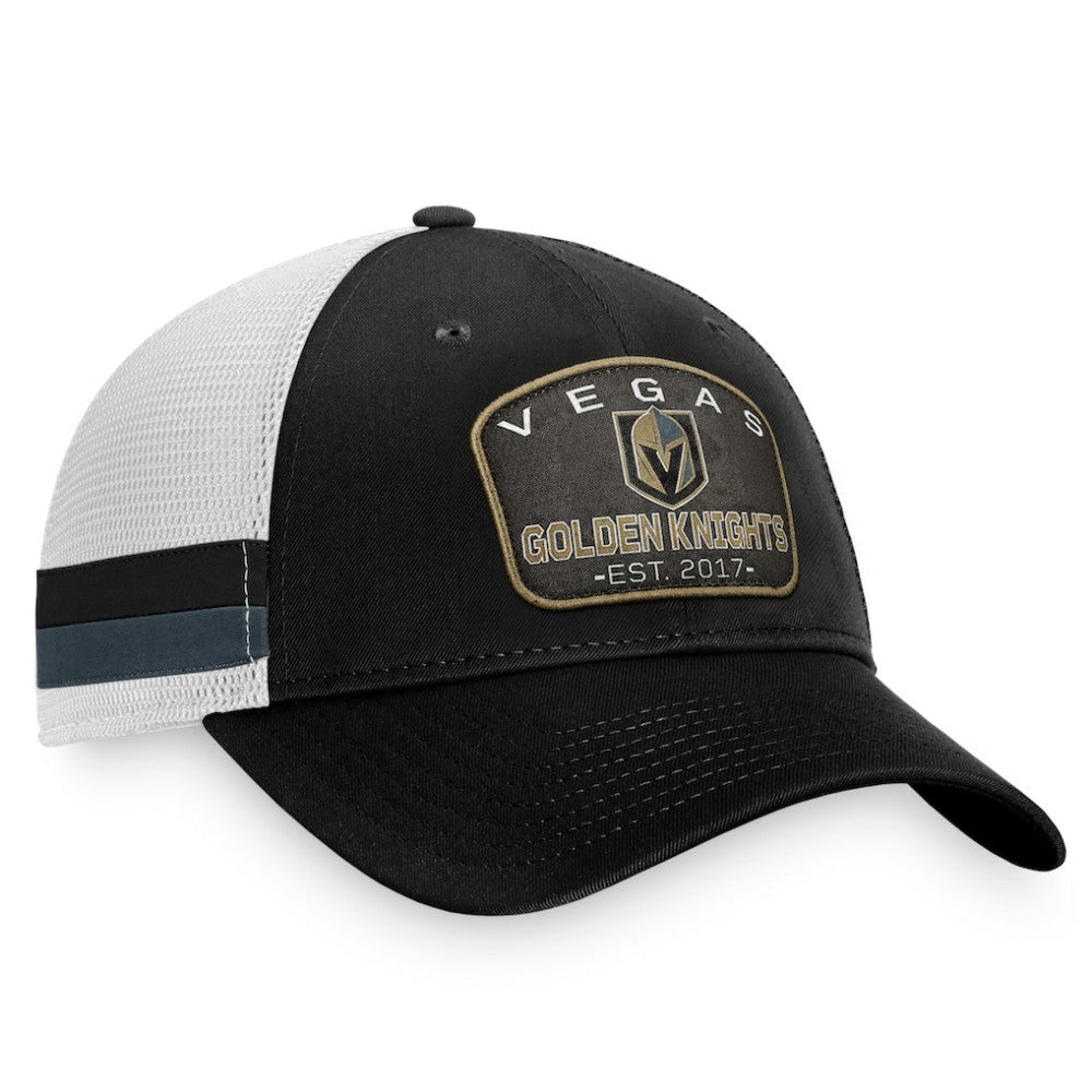 NHL Black/White Vegas Golden Knights Fanatics Fundamental Striped Trucker Adjustable Hat