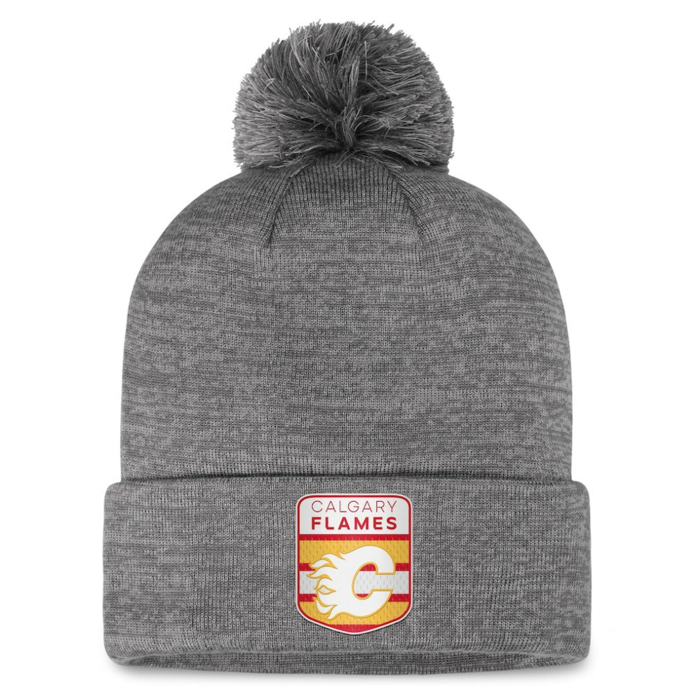 NHL Gray Calgary Flames Fanatics Authentic Pro Home Ice Cuffed Knit Hat with Pom