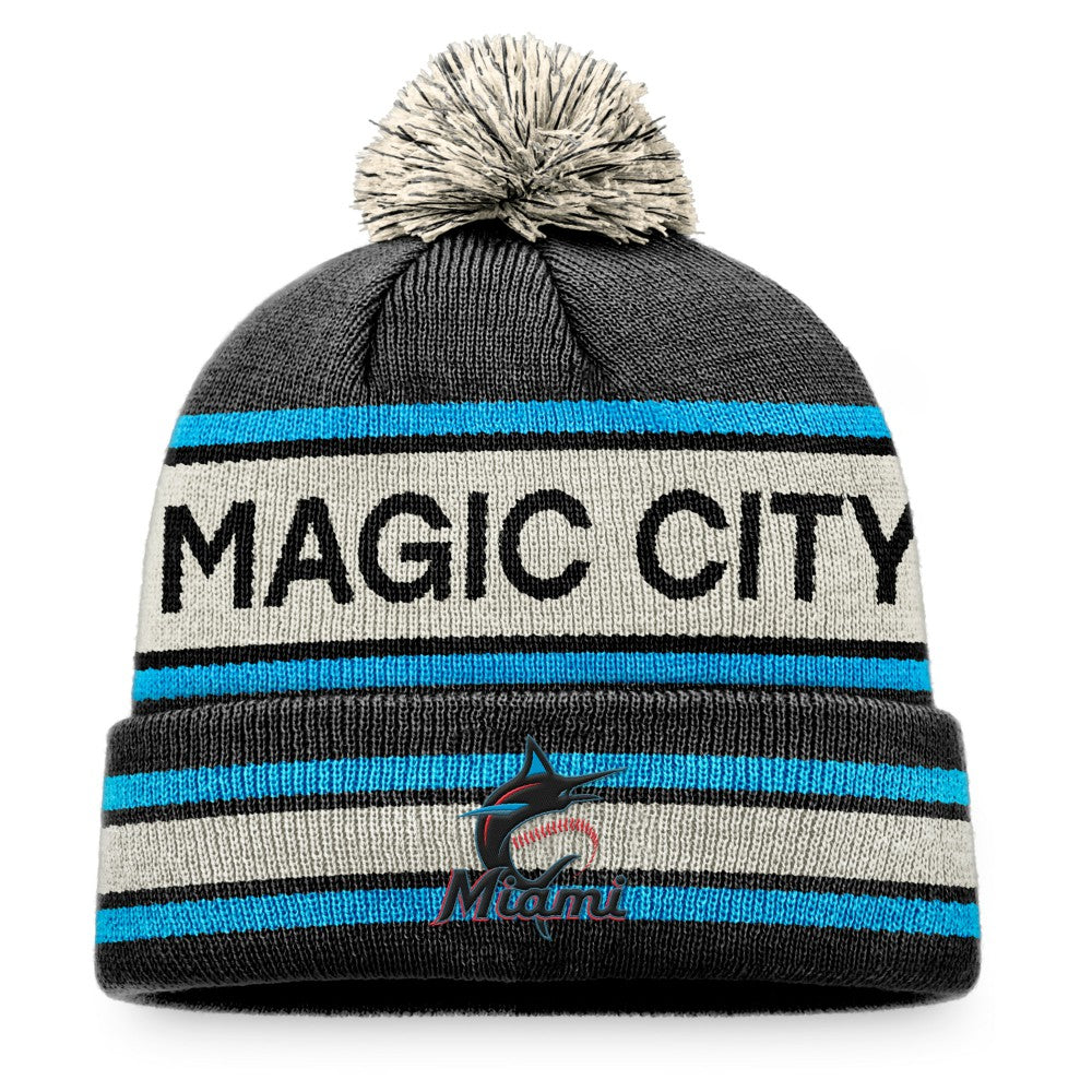 MLB Miami Marlins Fanatics Hometown Slogan Cuffed Knit Hat with Pom