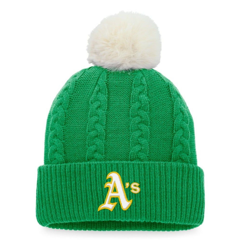 MLB Athletics Fanatics Women's Cable Cuffed Knit Hat with Pom