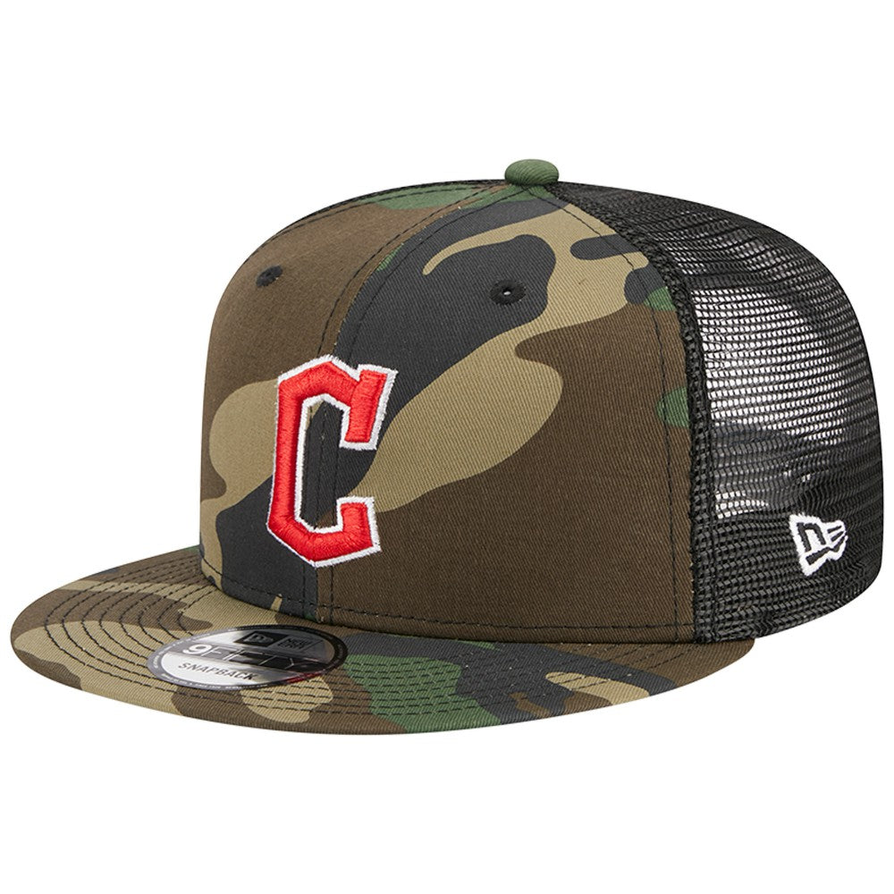 MLB Cleveland Guardians New Era Woodland Camo Trucker 9FIFTY Snapback Hat