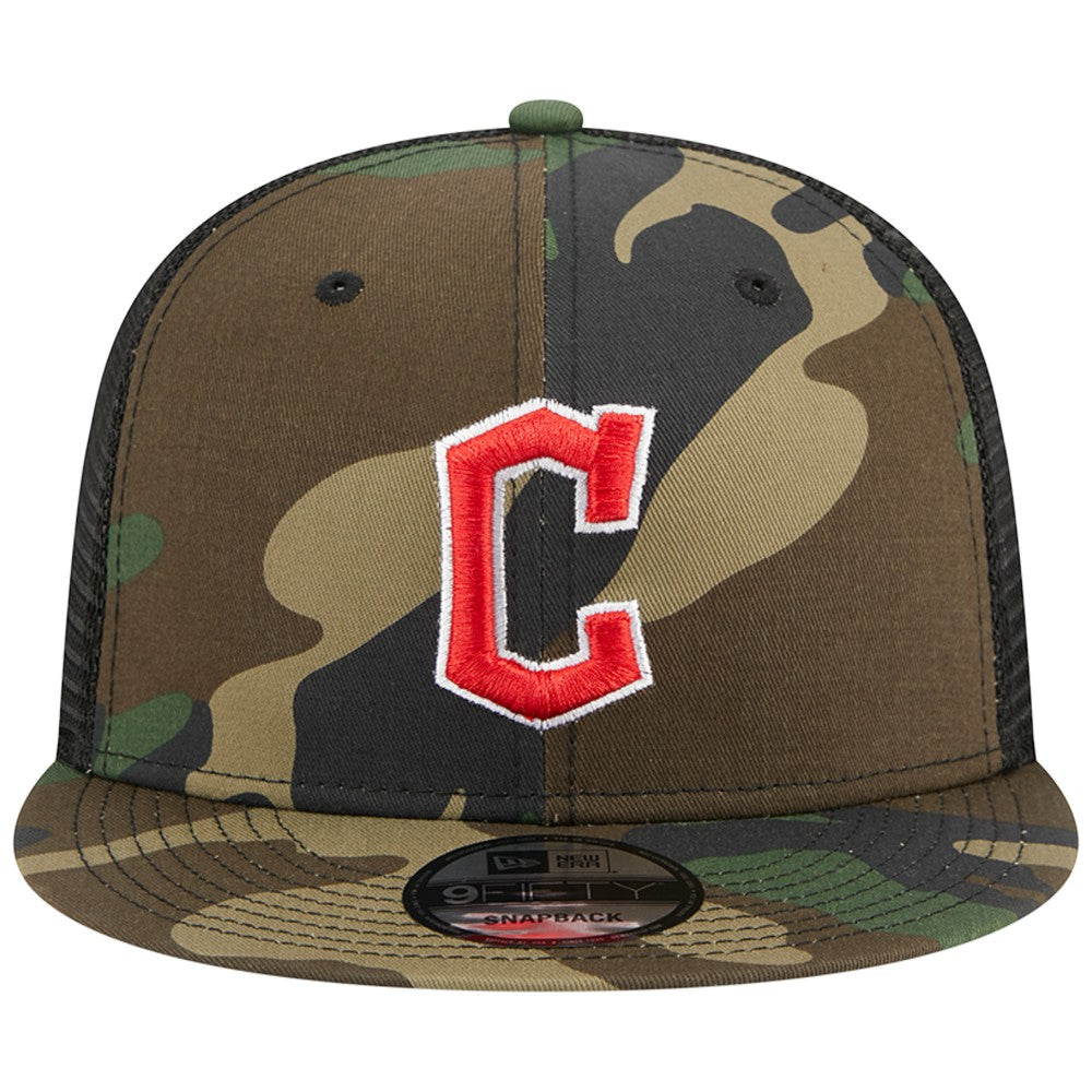 MLB Cleveland Guardians New Era Woodland Camo Trucker 9FIFTY Snapback Hat