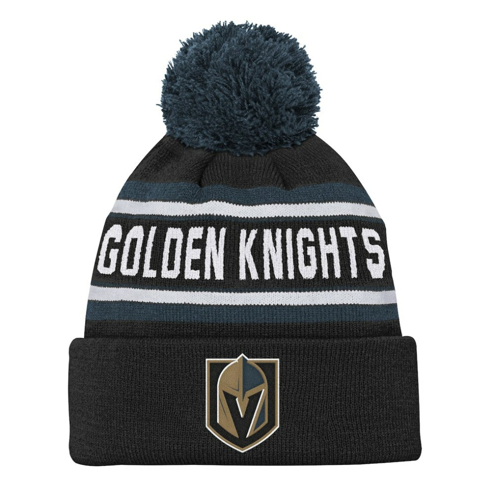 NHL Black Vegas Golden Knights Youth Jacquard Cuffed Knit Hat with Pom