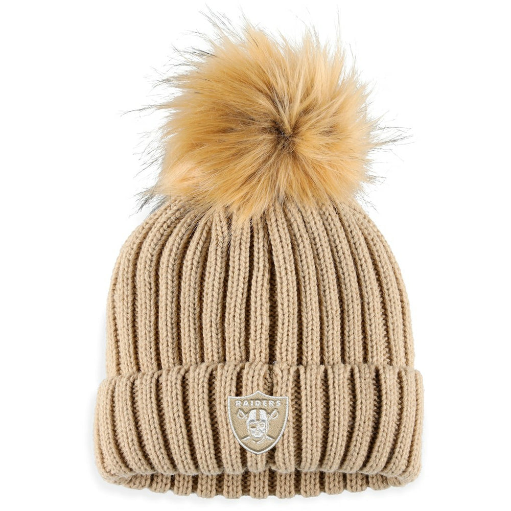 WEAR by Erin Andrews Women's Neutral Cuffed Knit Hat with Pom - Las Vegas Raiders