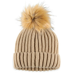 WEAR by Erin Andrews Women's Neutral Cuffed Knit Hat with Pom - Las Vegas Raiders