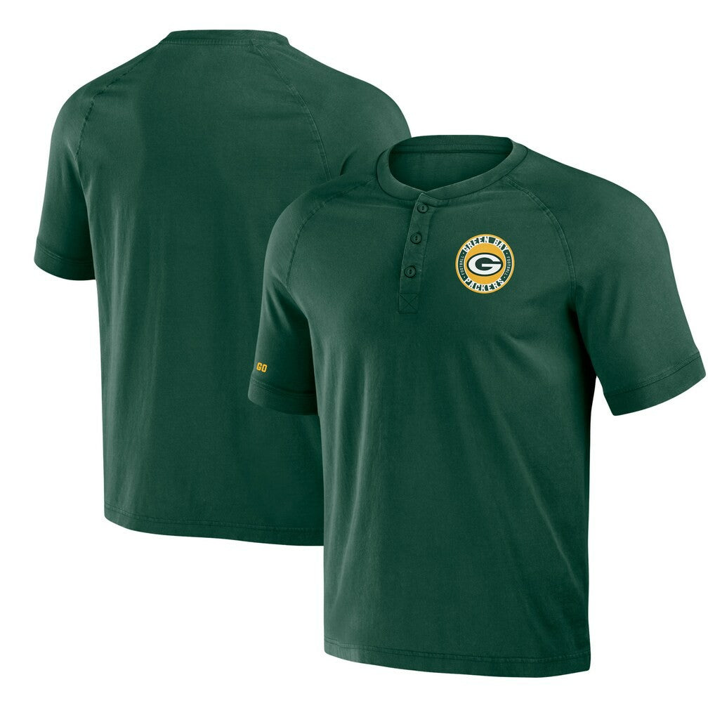 NFL x Darius Rucker Collection Washed Raglan Henley T-Shirt - Green Bay Packers