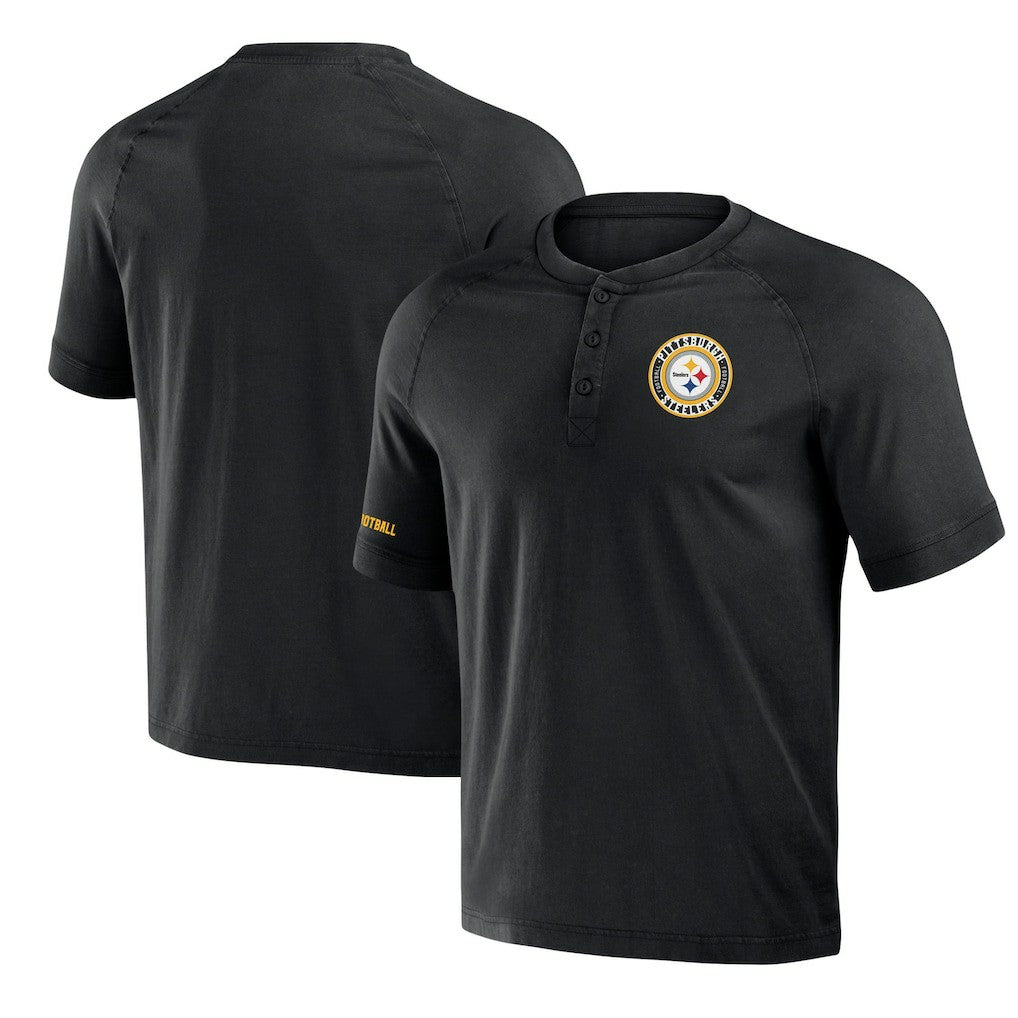 NFL x Darius Rucker Collection Washed Raglan Henley T-Shirt - Pittsburgh Steelers