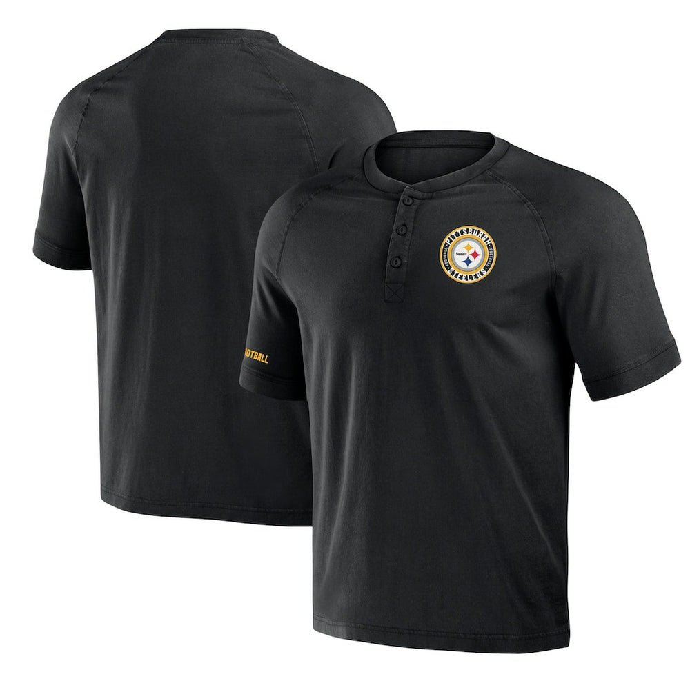 NFL x Darius Rucker Collection Washed Raglan Henley T-Shirt - Pittsburgh Steelers