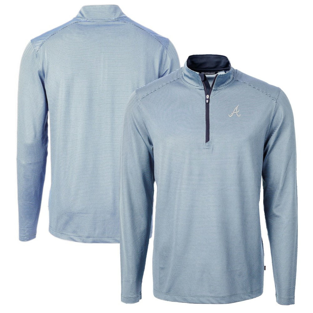 MLB Atlanta Braves Cutter & Buck Virtue Eco Pique Micro Stripe Recycled Quarter-Zip Pullover Top