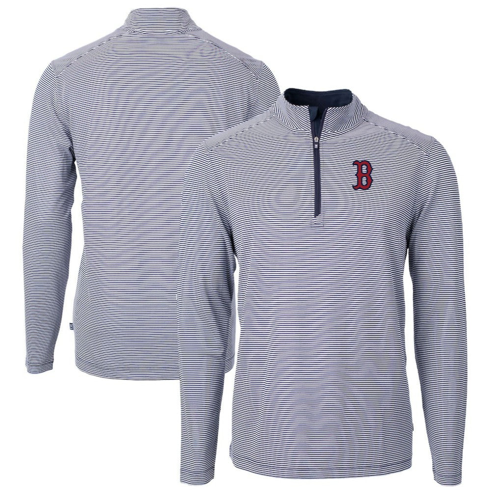 MLB Boston Red Sox Cutter & Buck Virtue Eco Pique Micro Stripe Recycled Quarter-Zip Pullover Top