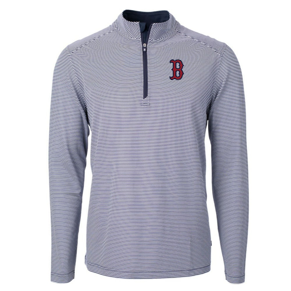 MLB Boston Red Sox Cutter & Buck Virtue Eco Pique Micro Stripe Recycled Quarter-Zip Pullover Top
