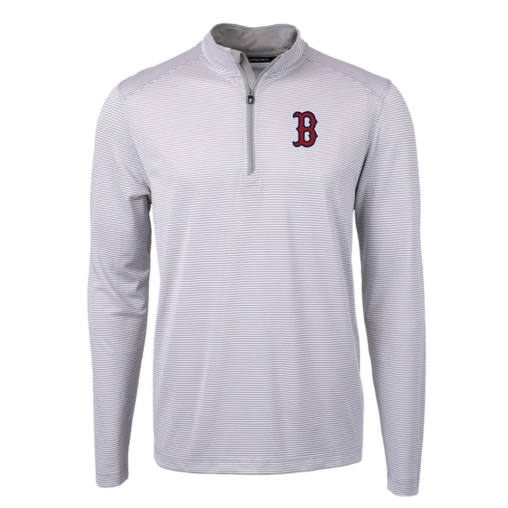 MLB Boston Red Sox Cutter & Buck Virtue Eco Pique Micro Stripe Recycled Quarter-Zip Pullover Top