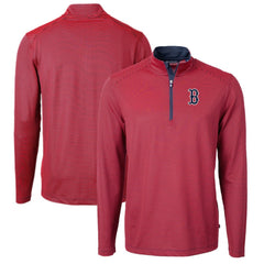 MLB Boston Red Sox Cutter & Buck Virtue Eco Pique Micro Stripe Recycled Quarter-Zip Pullover Top