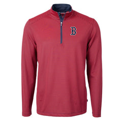 MLB Boston Red Sox Cutter & Buck Virtue Eco Pique Micro Stripe Recycled Quarter-Zip Pullover Top